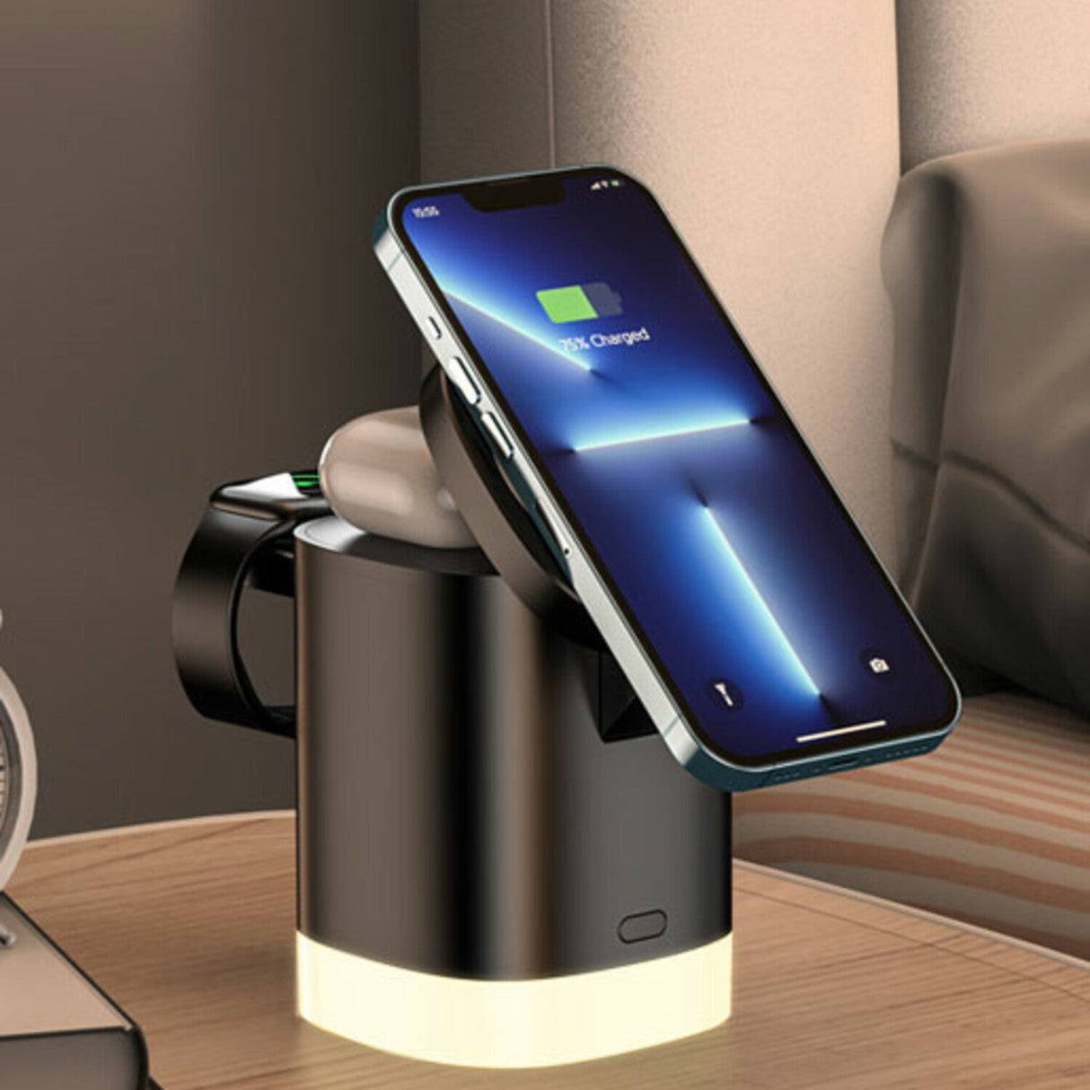 Hopfällbar 3-i-1 Trådlös Laddare med Ljus - 2 varianter