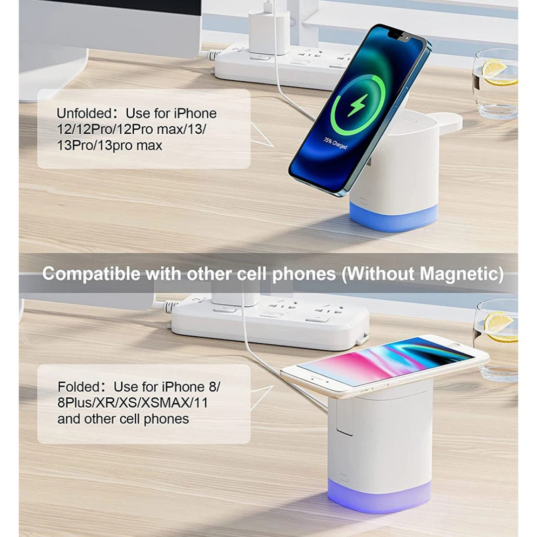 Hopfällbar 3-i-1 Trådlös Laddare med Ljus - 2 varianter