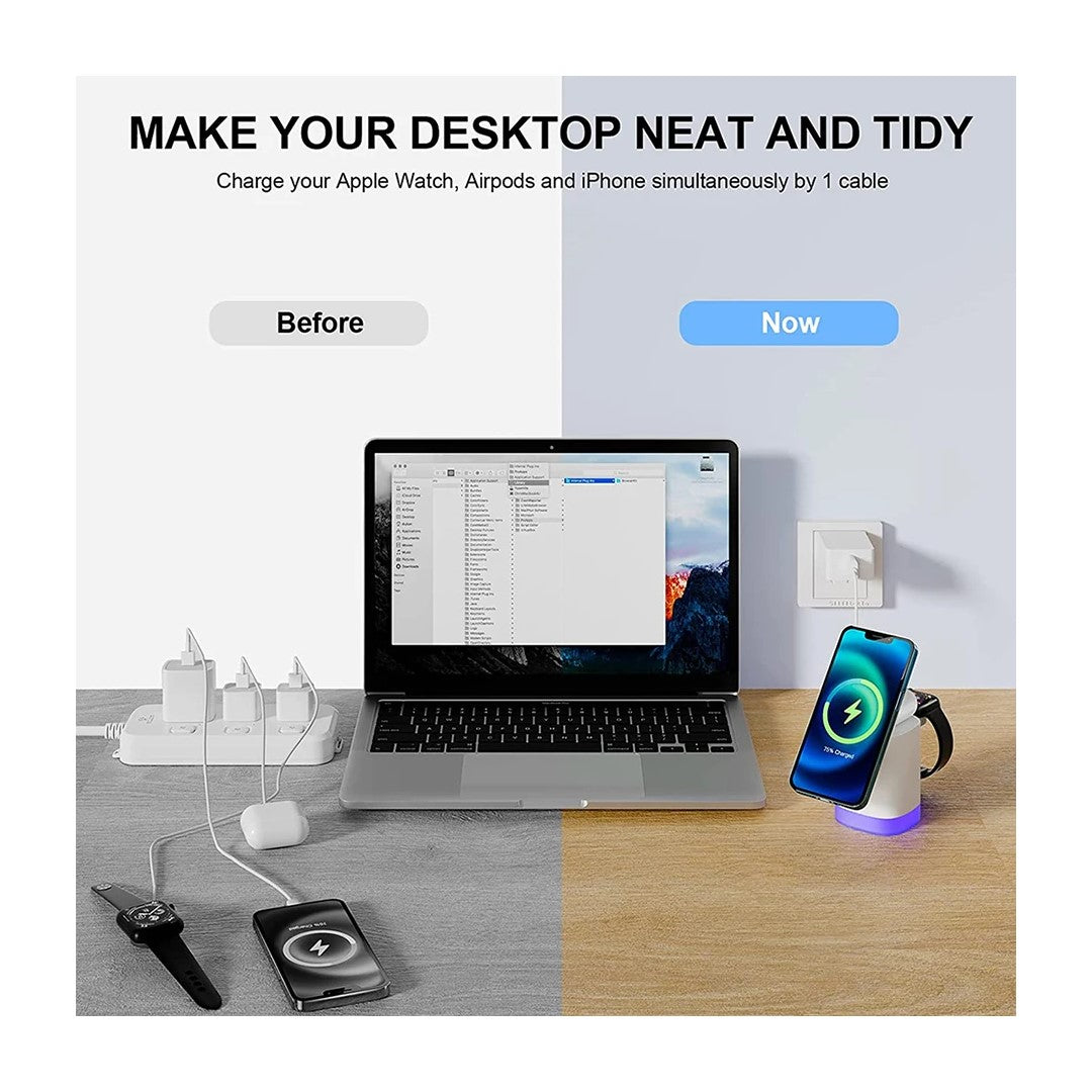 Hopfällbar 3-i-1 Trådlös Laddare med Ljus - 2 varianter