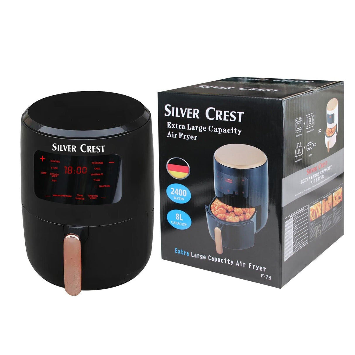 Silver Crest  - Airfryer - Non-Stick - 2400W & 6L - 2 Varianter