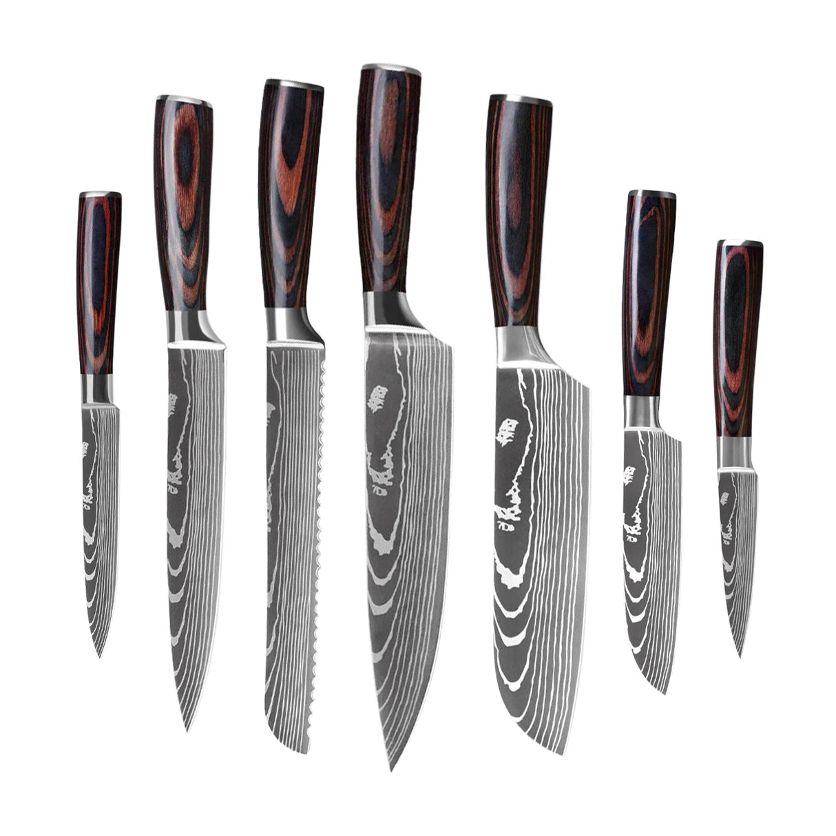 Damaskusmönstrat Knivset – 7 Knivar