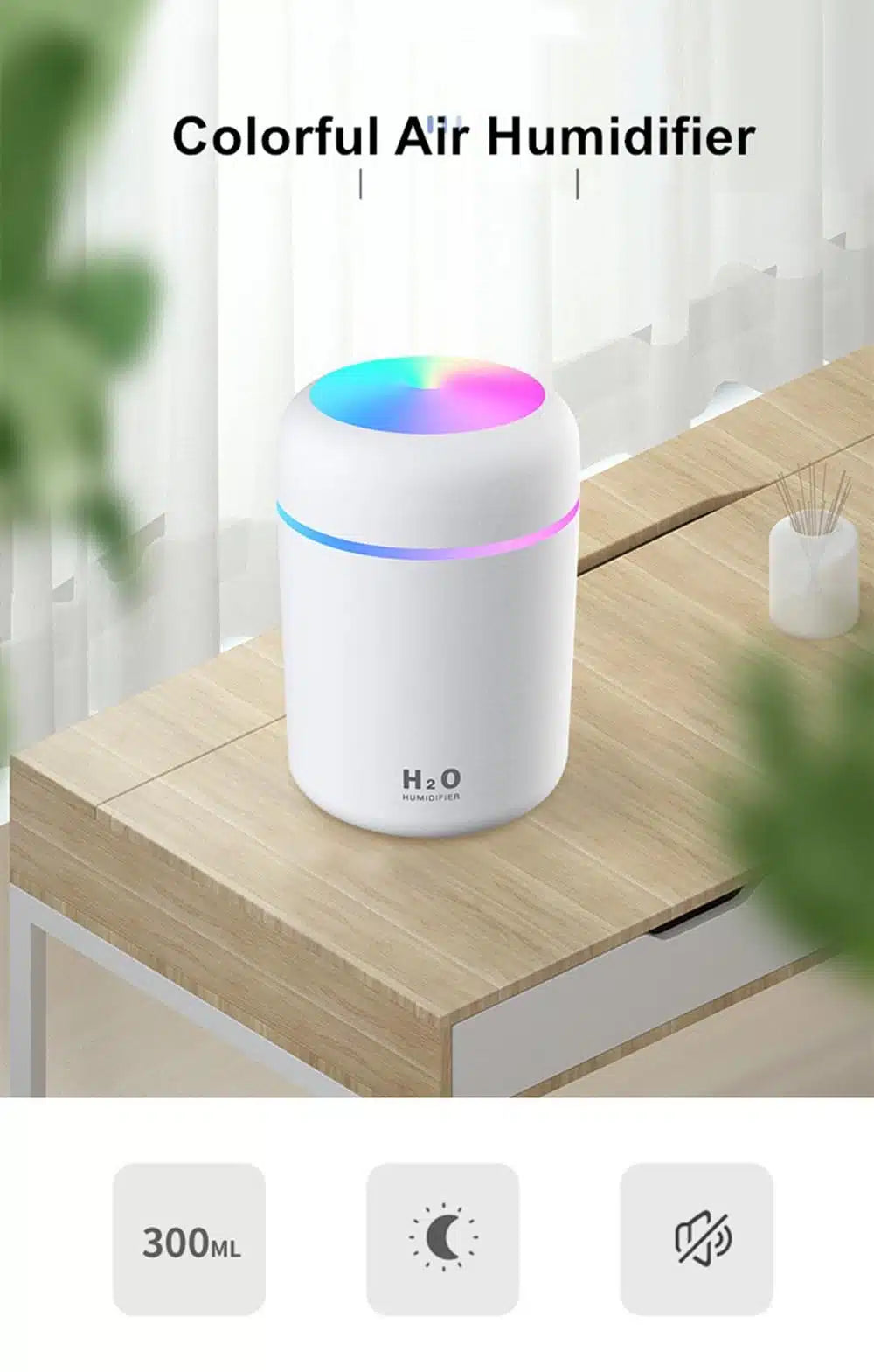 H2O - Humidifier/Luftfuktare med LED-Ljus - 2 varianter