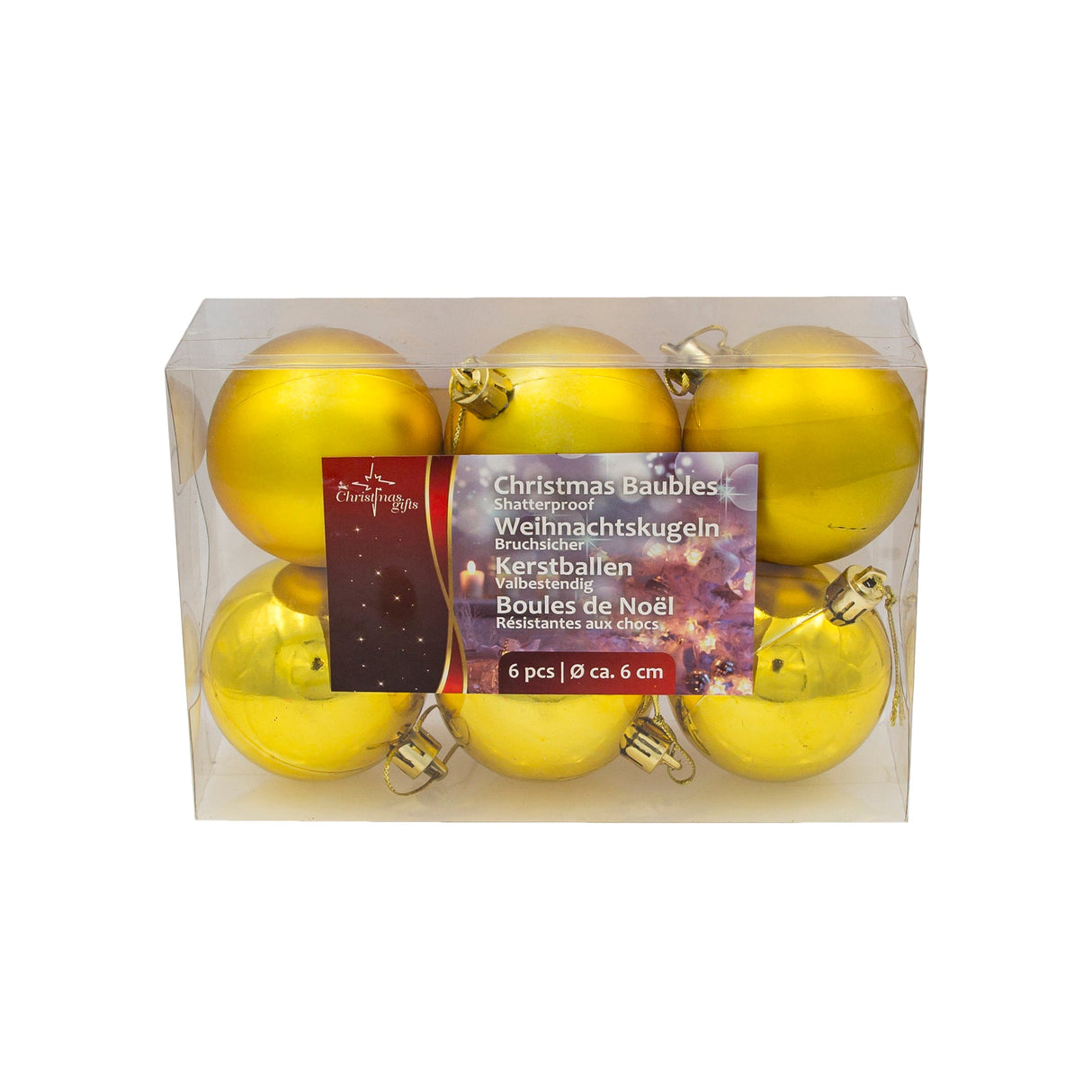 Juldekoration - Julkulor i guldfärg - 6 st