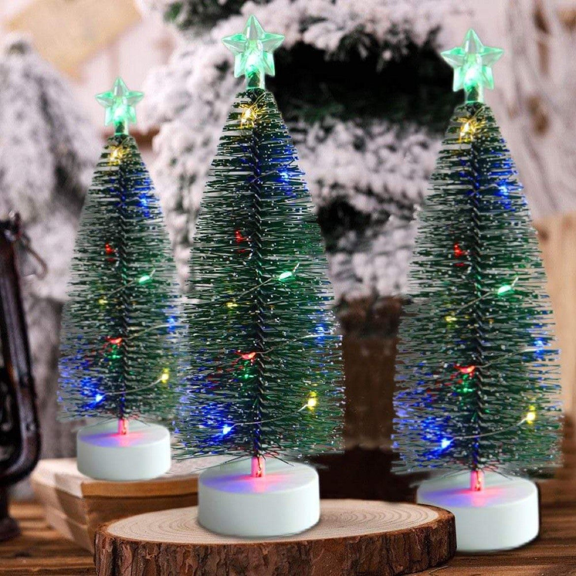 3 st Mini julgranar med Ljus - inkl. batterier