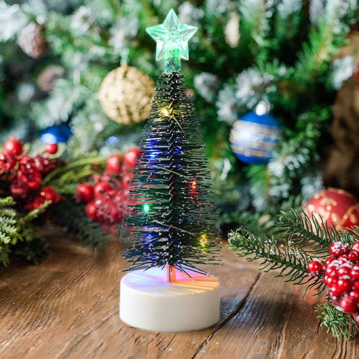 3 st Mini julgranar med Ljus - inkl. batterier