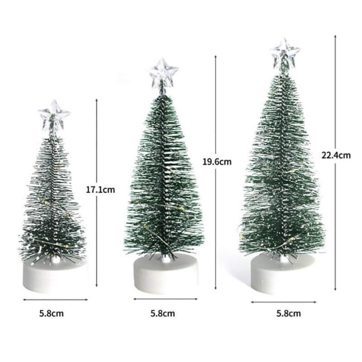 3 st Mini julgranar med Ljus - inkl. batterier