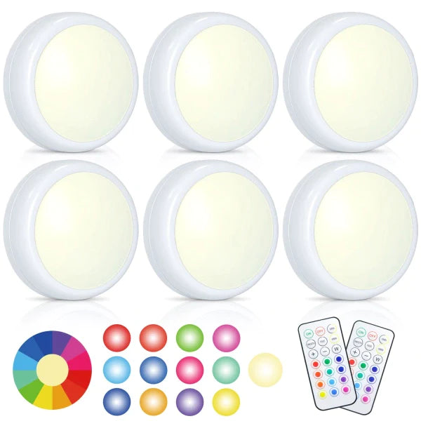 LED-spotlights - 6 st Trådlösa LED-Spots med 2 Fjärrkontroller RGB design 13 färger
