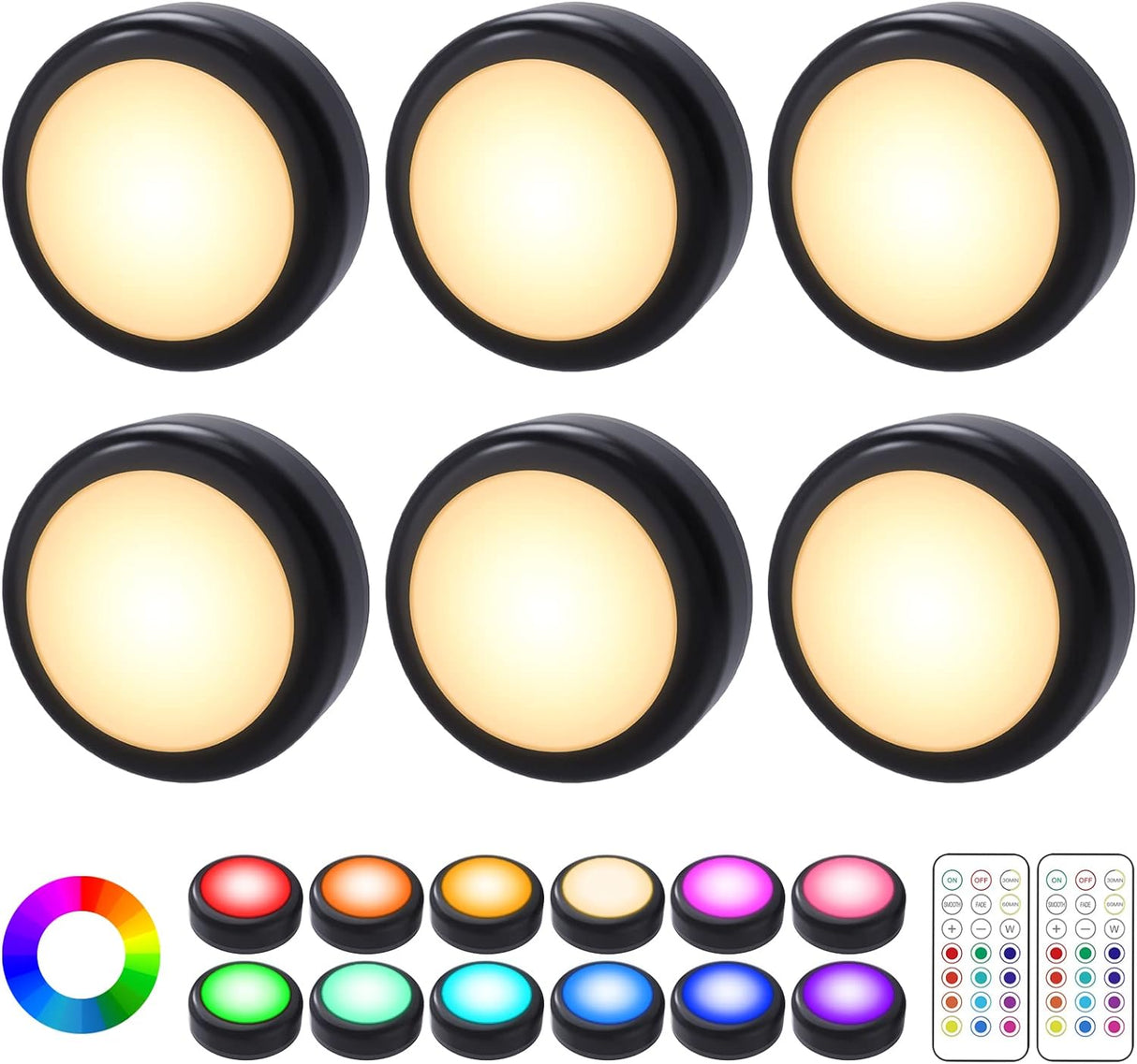 LED-spotlights - 6 st Trådlösa LED-Spots med 2 Fjärrkontroller RGB design 13 färger