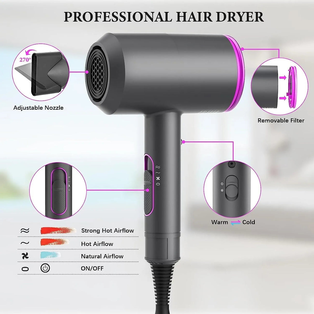 Professionell hårtork 1800-2000W